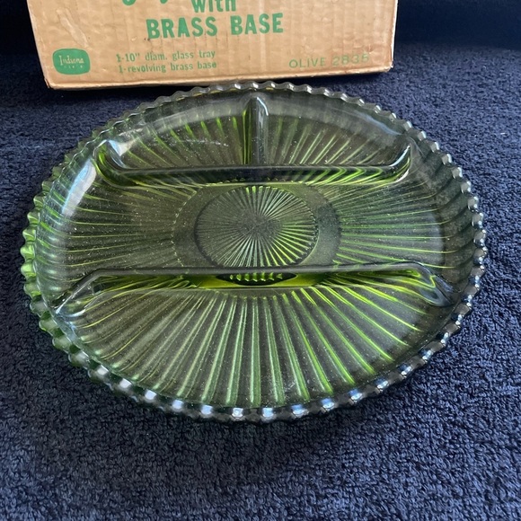 Vintage Indiana Glass Revolving Tray with Brass Base - Picture 6 of 9